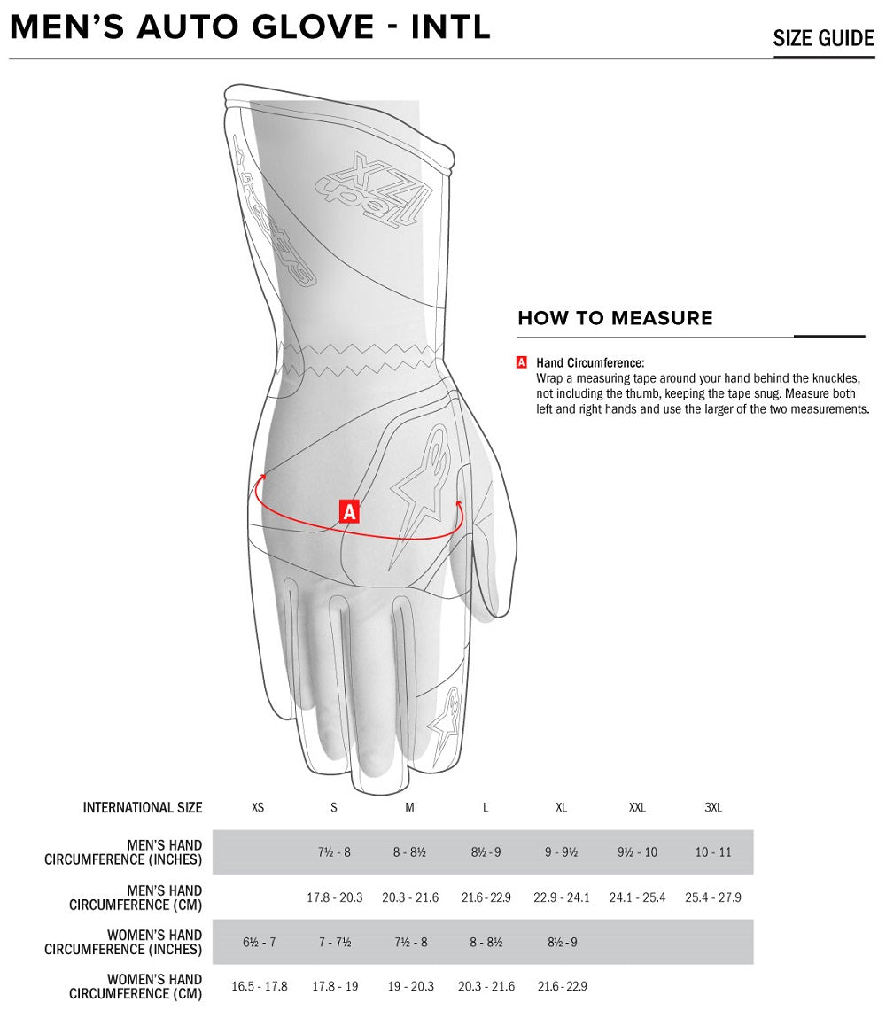 Alpinestars Glove Sizing Chart