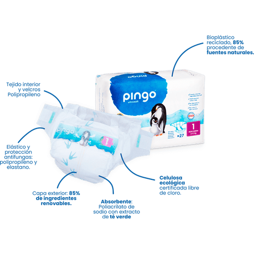 Pañales ecológicos Pingo Pack descubrimiento Talla 1