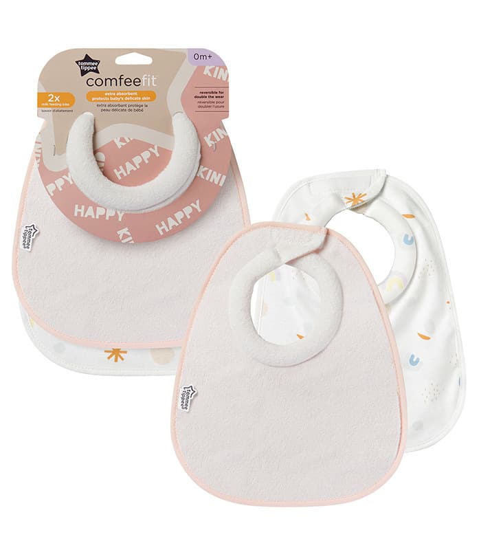 Pack de 5 baberos para recién nacido rosa claro liso con motivos