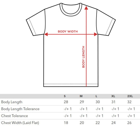 Tee shirt size chart