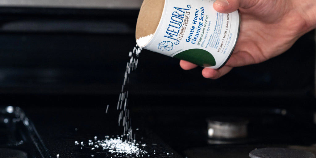 Sprinkle Cleaning Scrub on Wet Surface — Meliora Cleaning Products