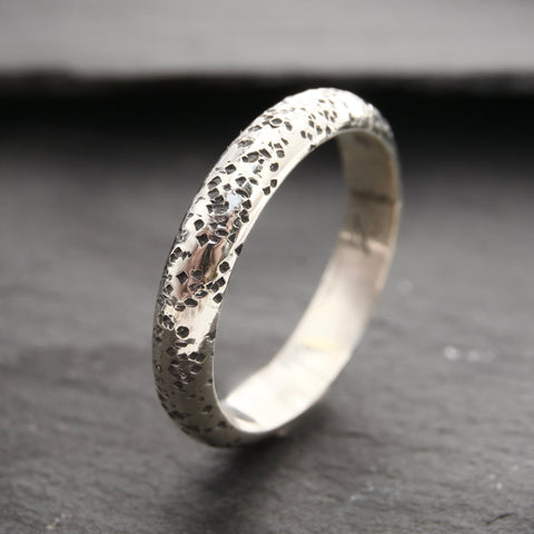 The Crater Band, hammered wedding ring