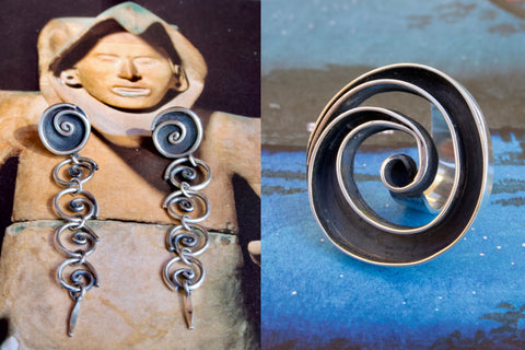 The Spiraling Expansion Ring and Spiral Dangle Earrings by Zoe Zoe Jewelry