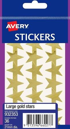 AVERY - Stickers - Large Gold Stars - Pack of 36