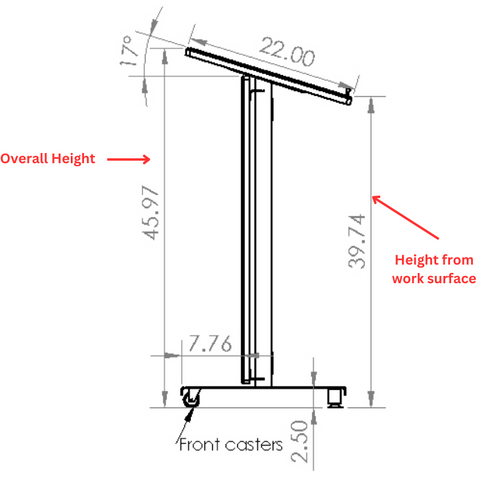 The overall height of a lectern compared to the height from the work surface