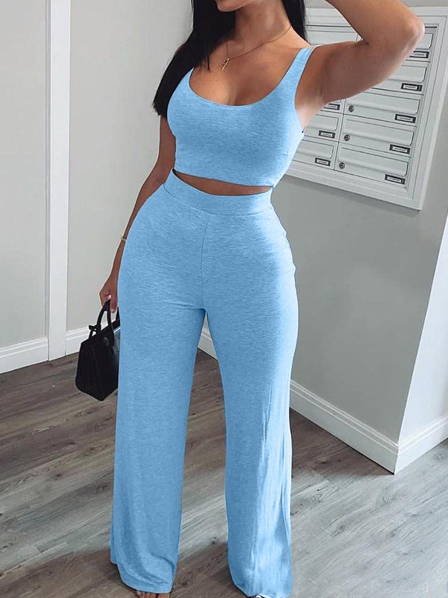 OOTDGIRL Women 2 Piece Tracksuit Sets Sleeveless U Neck Bodycon Tank Top + Long Pant Sport Outfits White/Red/Grey/Black/Blue