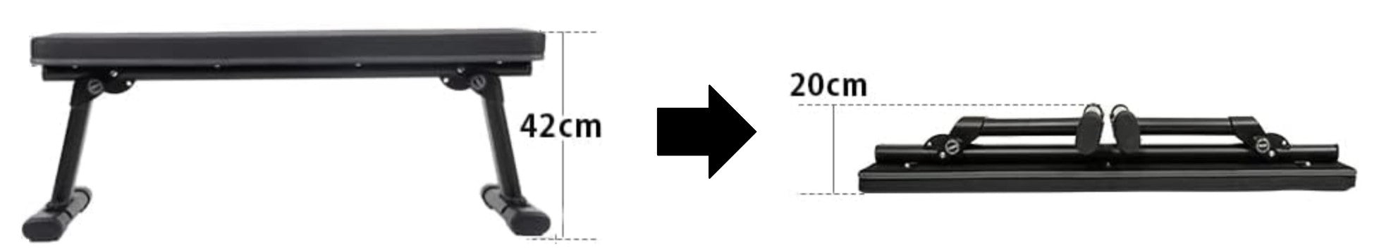 脚を折り畳める機能が付いたフラットベンチ
