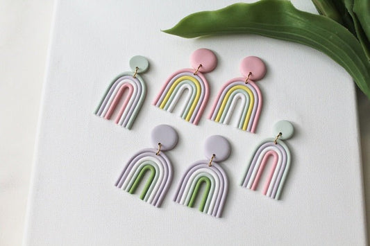 Multicolor Polymer Clay Drop Rainbow Earrings. - Approximat (246873)