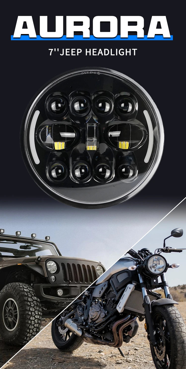 HJG 7 Inch Led Headlight Halo Lights Dual Color Yellow White 90w 7 Inc HJGstore