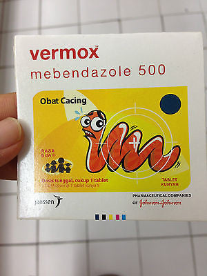 VERMOX Worm Parasite Killer Mebendazole 500 mg JANSSEN - 4 X Fruity Chewable Tab