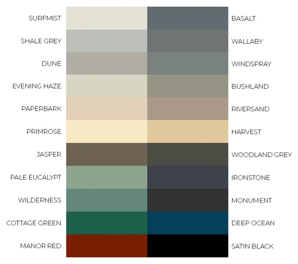 Colorbond Fence Colours Available to Order from Australian Landscape Supplies