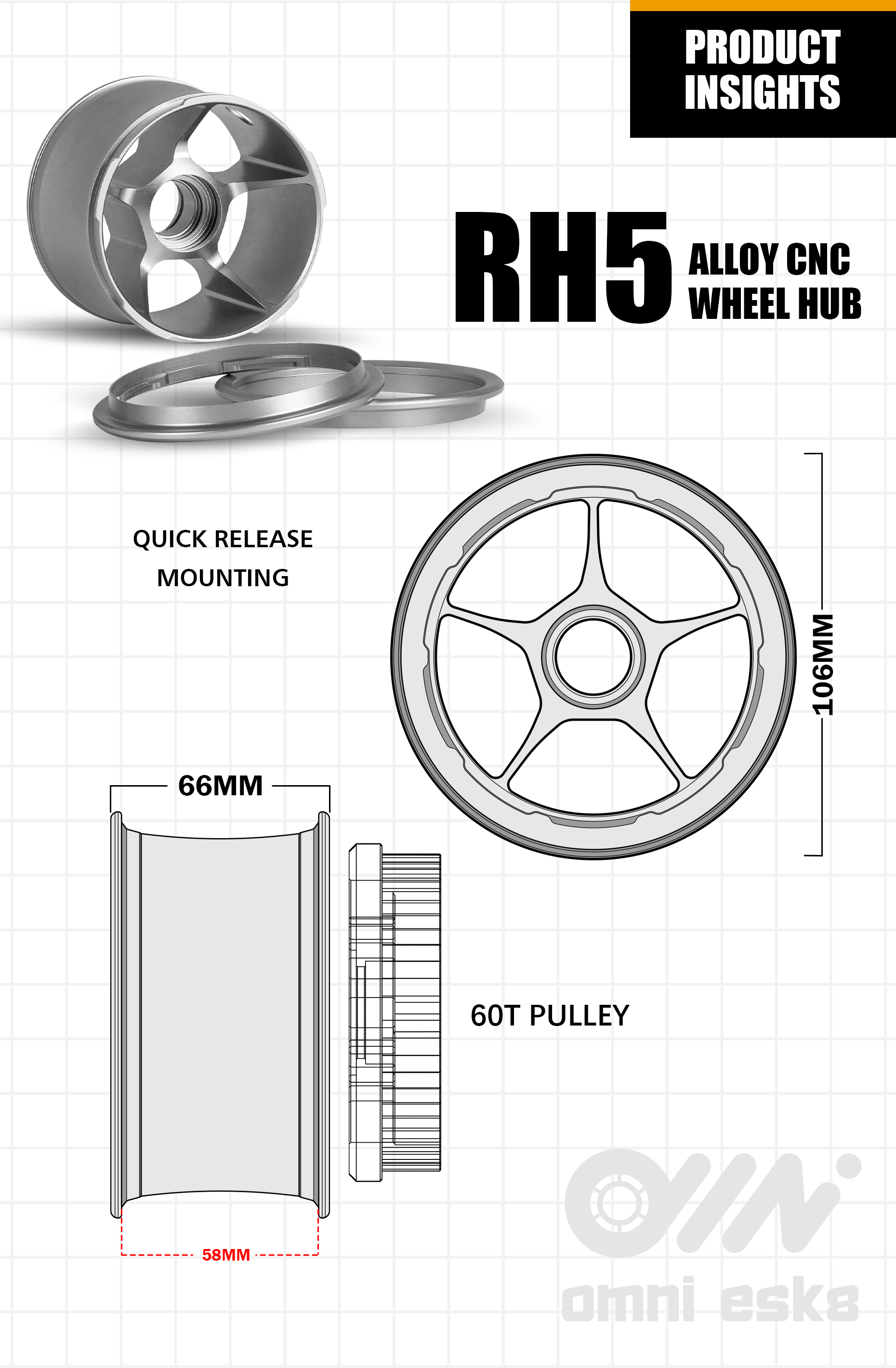 Omni Esk8 RH5 Alloy CNC Wheel Hub