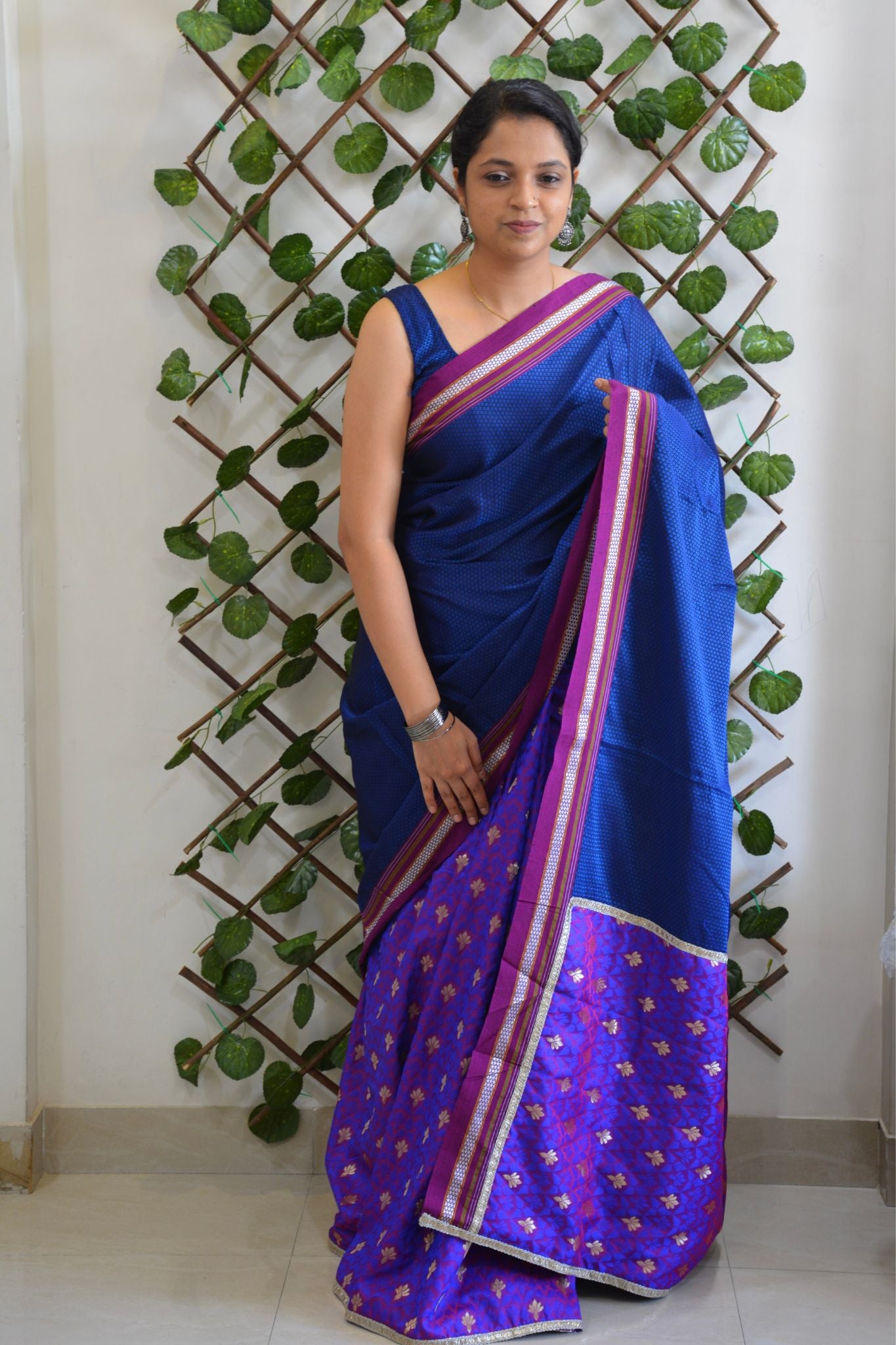 Padmaja -Purple and Dark Blue Cotton Halfsaree – Ivalinmabia