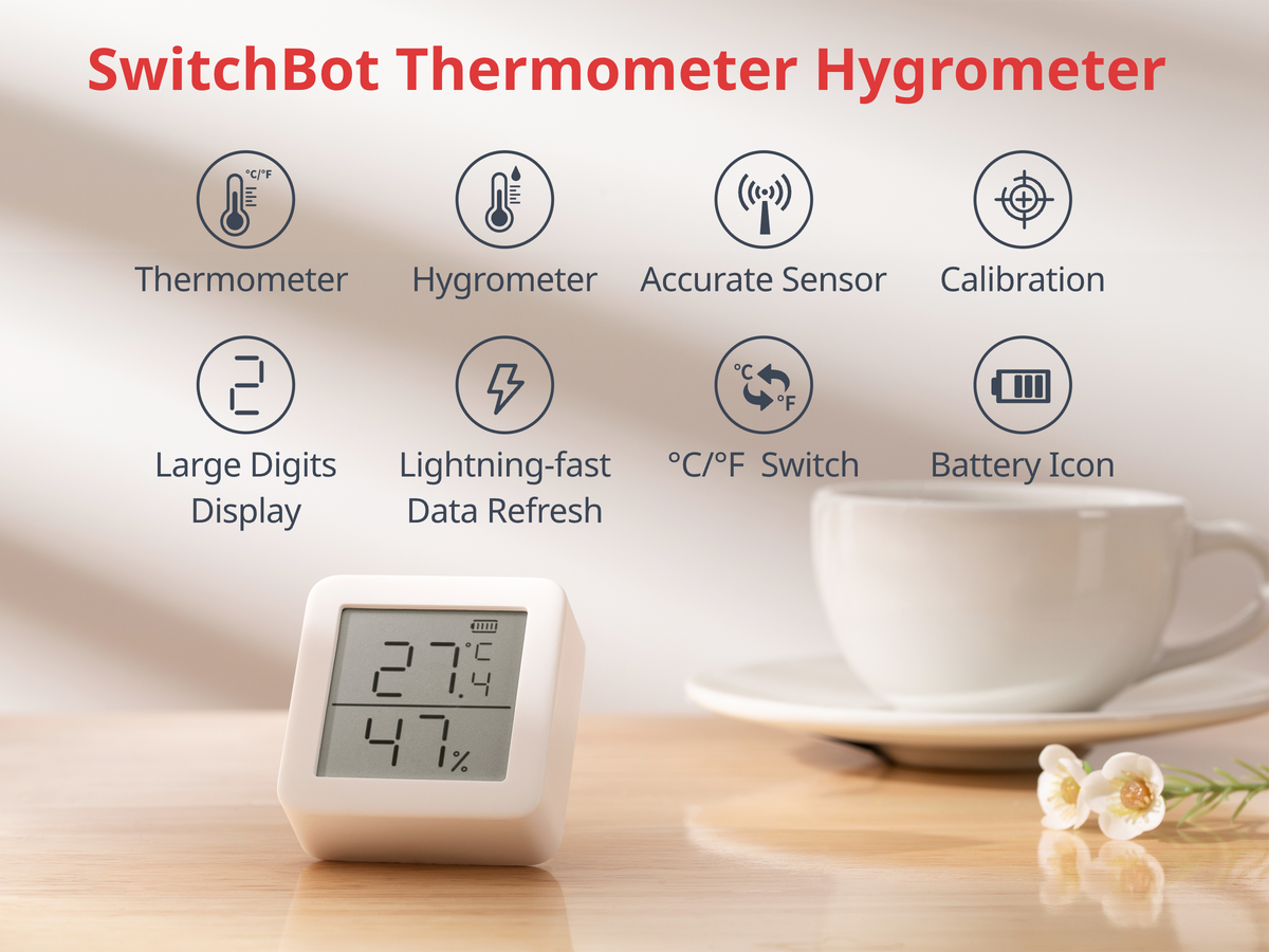 SwitchBot WiFi Lot de 2 thermomètres hygromètres et concentrateur mini  numérique avec alarme intelligente et stockage de données, écran LCD thermo- hygromètre numérique : : Jardin