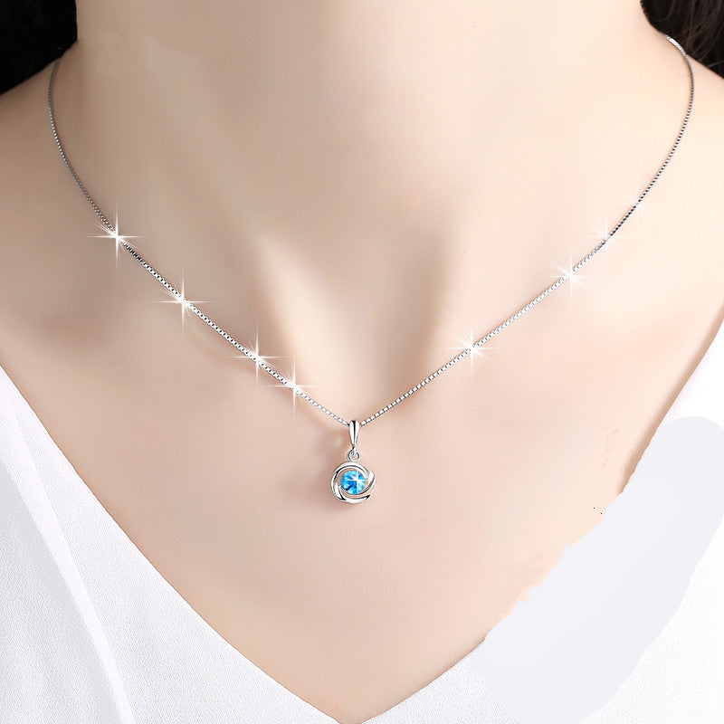 Blue crystal pendant female  sliver color Necklace  jewelry  pendant Gemstone