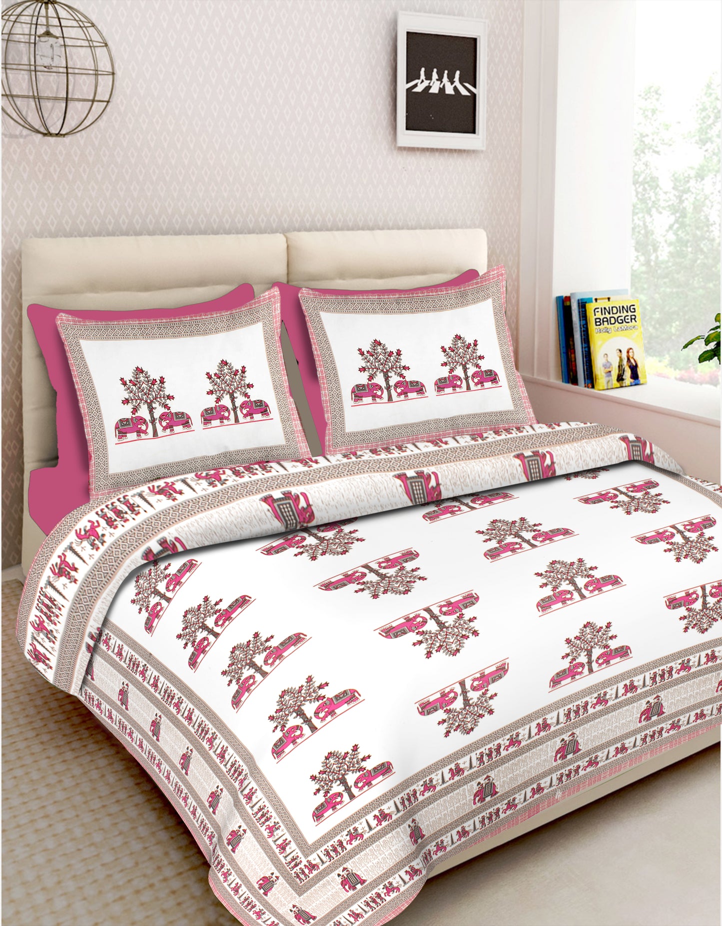 9x8.33 Feet Cotton Double Bed Jaipur Hand Printed Bedsheet - 21213