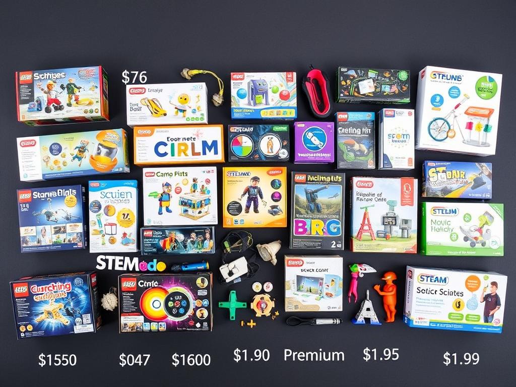 Various STEM toys at different price points showing range of options