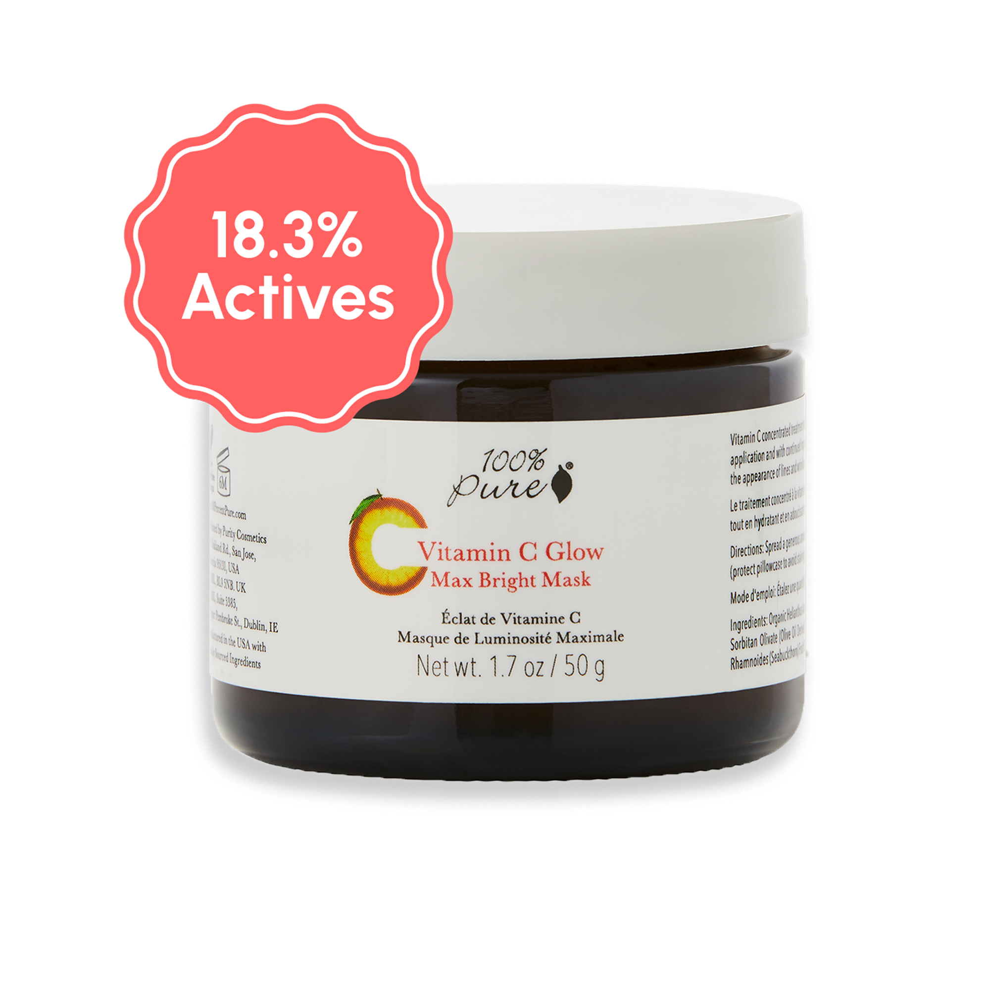 100% pure 18.3% active ingredients vitamin c glow max bright mask