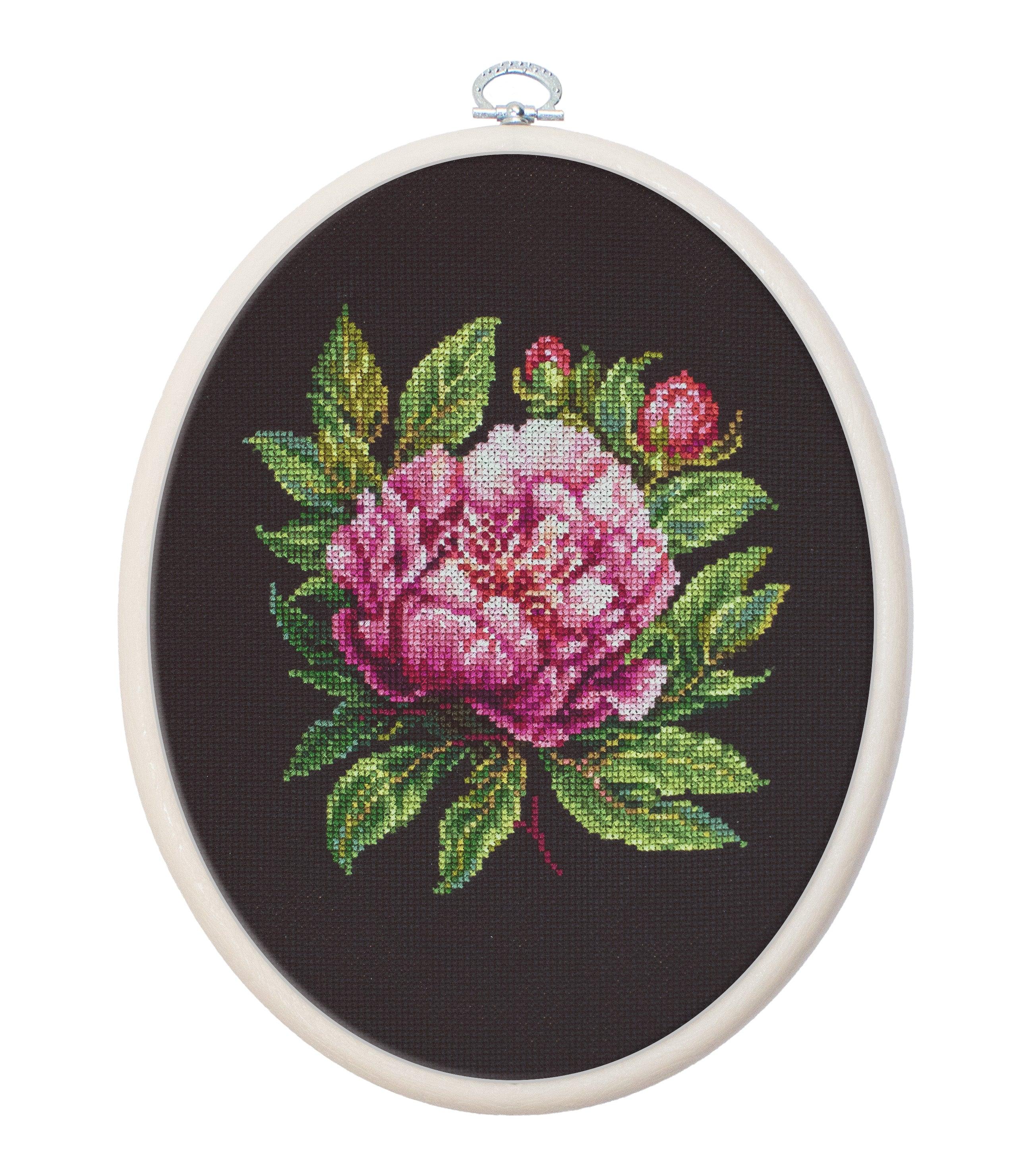 Leisure Arts Embroidery Kit 6 Coral Peony- embroidery kit for beginners -  embroidery kit for adults - cross stitch kits - cross stitch kits for