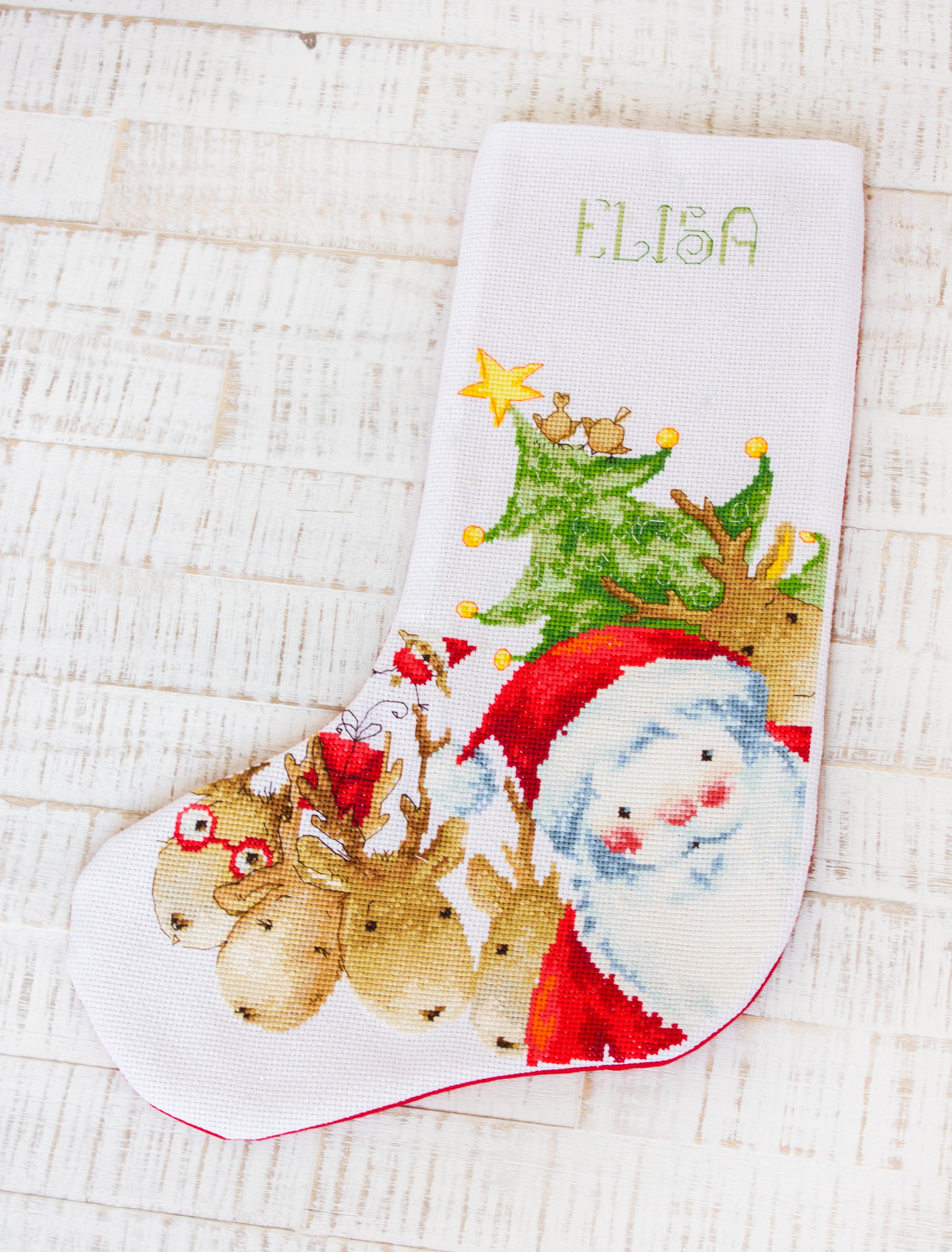 RARE SANTA CLAUS CROSS STITCH STOCKING KIT ALL TUCKERED OUT IN