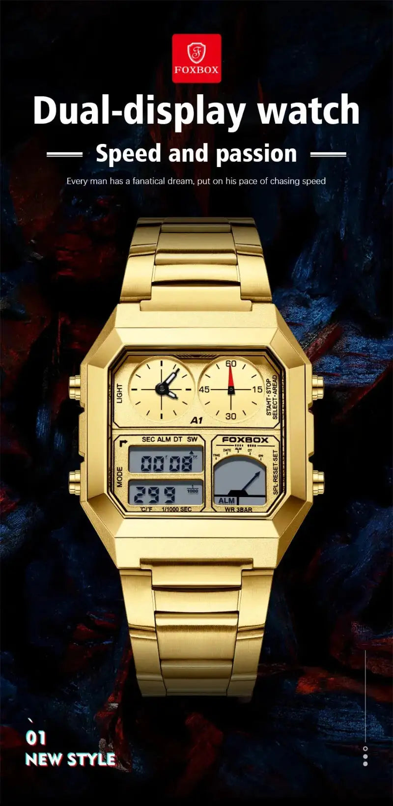FOXBOX Sports Military Stainless Steel Digital Display Watch