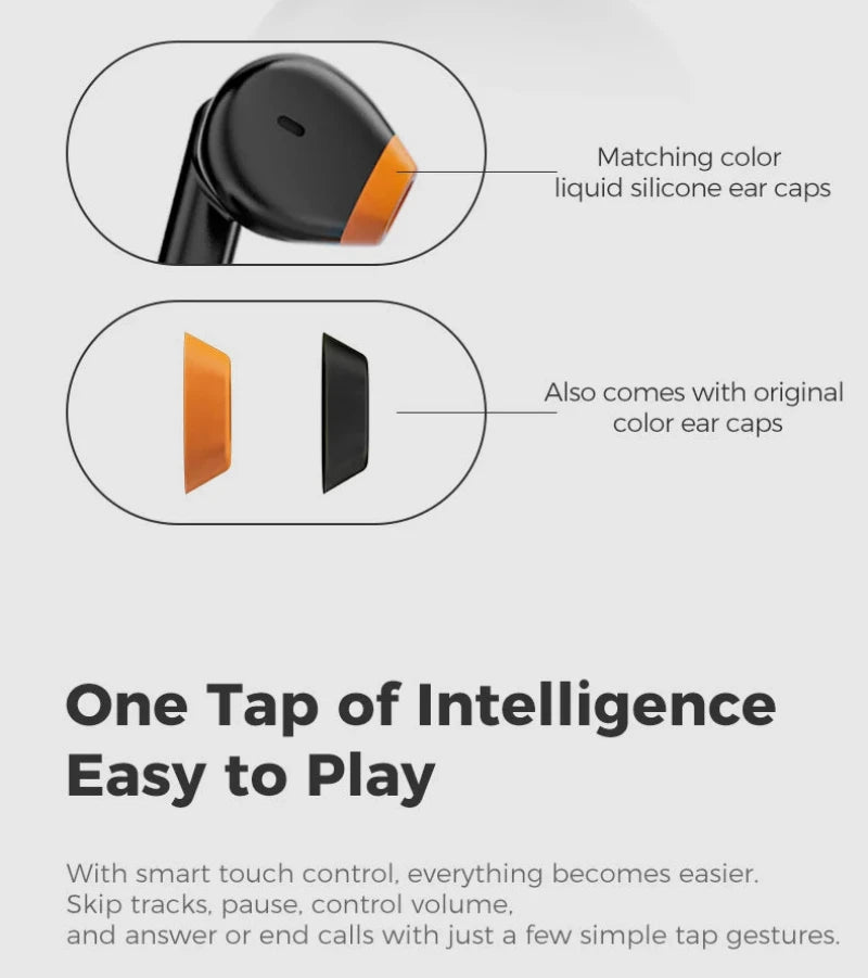 Wireless Bluetooth earbuds with long-lasting battery for outdoor activities.
