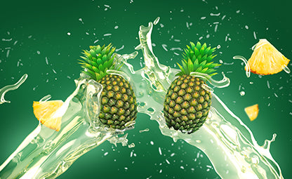 Vector of pineapples with pineapple slices and juice