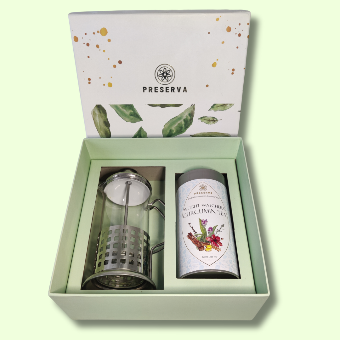 Green and white Gift Box with glass tea infuser and a Weight Watcher Tea