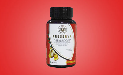 Preserva Wellness Vitalboost Tablets in red background