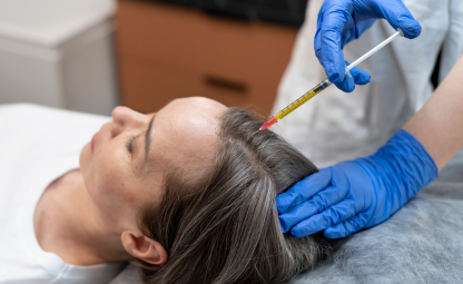 Woman getting hair surgery done by a doctor