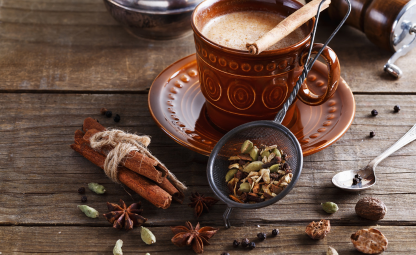 Kulhad Chai with cinnamon, cardamom, and herbs (milk tea)