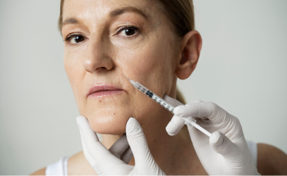 A woman having face cosmetic surgery by an injection used by a doctor