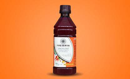 Preserva Wellness Visiongold Juice in an orange background