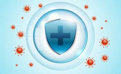 A vector of a shield in blue colour keeping the germs away from it