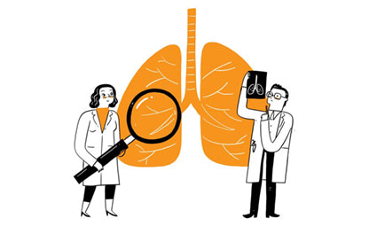 Vector of doctor checking lung health in orange and black colour