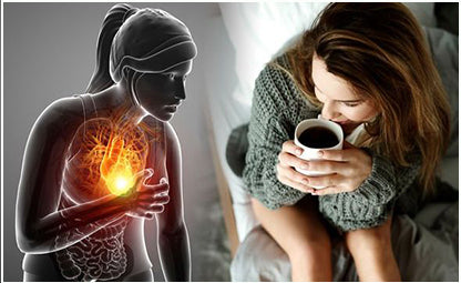 Vector of a woman having a heart problem and another image of a woman drinking black tea