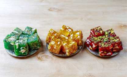 Three different types of sweets in different colours