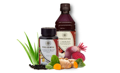 Preserva Wellness Choletoblast capsules and Cardigold Juice with Aloe Vera, Curcumin, Beetroot and Black Pepper