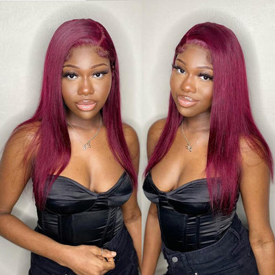 Burgundy 99j Colored Wig Straight HD Transparent Lace Wigs for Sale