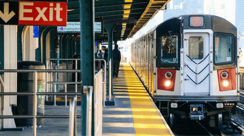 Tactile paving or tenji blocks on a New York train platform.