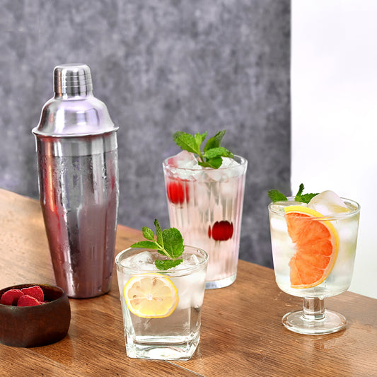 Roshtia 4 Pcs Glass Cocktail Shaker Bulk with Measurement 14oz Martini  Shaker with Recipes Clear Bar Shaker with Scale and Strainer Drink Mixer