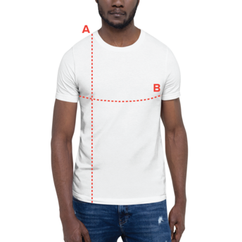 A Length Place the end of the tape beside the collar at the top of the tee (Highest Point Shoulder). Pull the tape measure to the bottom of the shirt.  B Chest Measure yourself around the fullest part of your chest. Keep the tape measure horizontal.