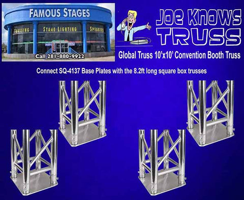 Connect SQ-4137 base plates with the 8.2ft long square box vertical trusses