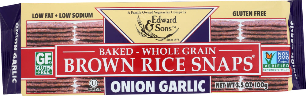 Photo 1 of EDWARD & SONS: Brown Rice Snaps Onion Garlic, 3.5 oz[2pk] [bb:05.12.2024]