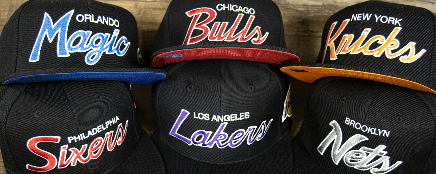 Mitchell and Ness Team Script Font Snapbacks | Black Mitchell & Ness Script Font Snapback Caps