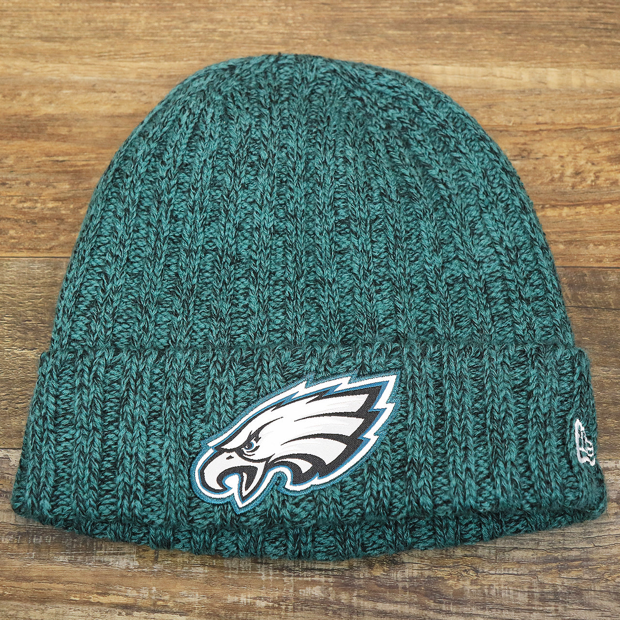 The front of the Women’s Philadelphia Eagles Midnight Green On Field Knit Winter Beanie | Green Winter Beanie