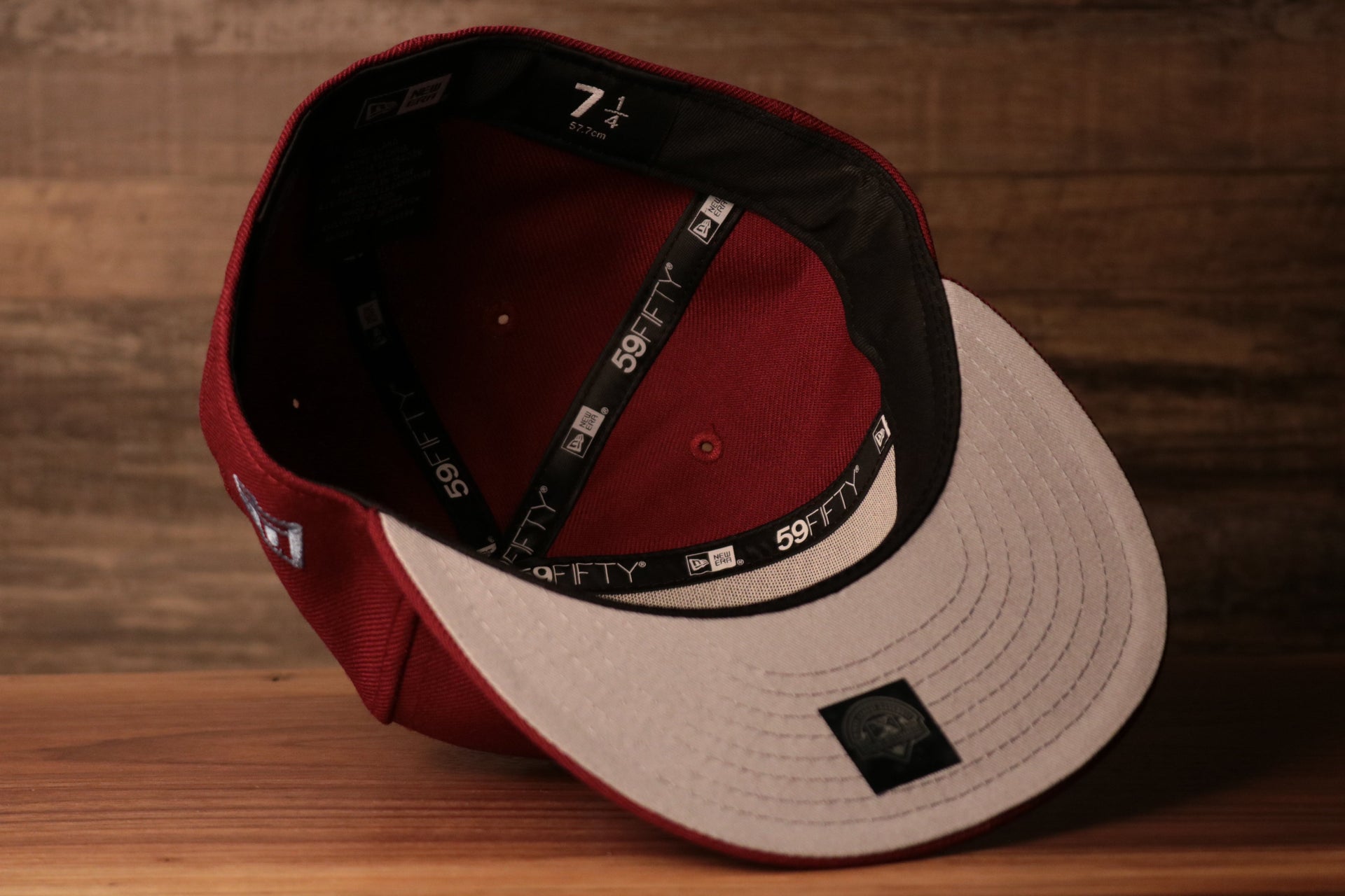 the underbrim of this cap is gray Grey Bottom Fitted Cap | Jawn Burgundy Gray Bottom Fitted Hat
