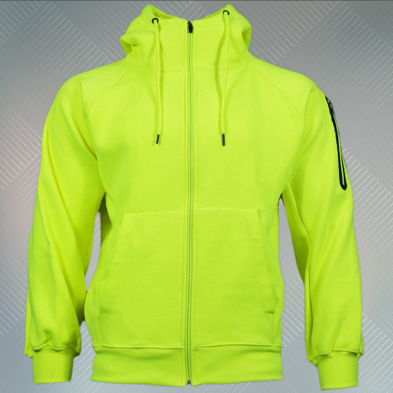 Frozen Yellow Unbasic Fleece Stash Pocket Sunset Park Tapered Zipper Hoodie | Fleece Neon Yellow Hoodie