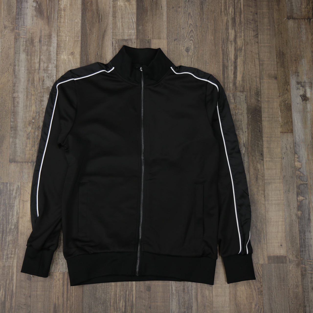 front of the Men's Black Vintage Running Track Jacket 90s Windbreaker Top