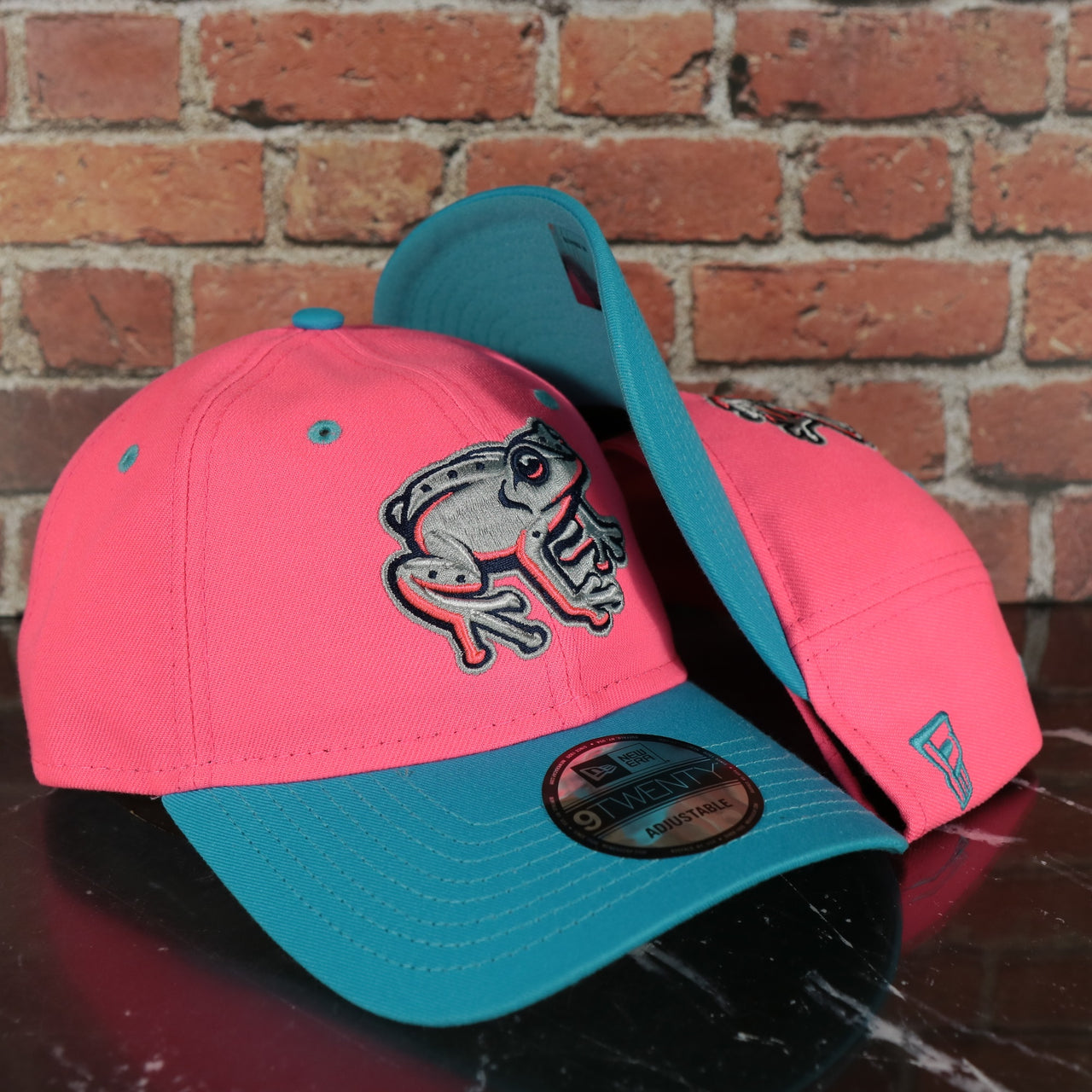 Lehigh Valley Ironpigs Coqui Copa De La Diversion 2023 Two-Tone Black Bottom 9Twenty Dad Hat | Pink/Blue 920